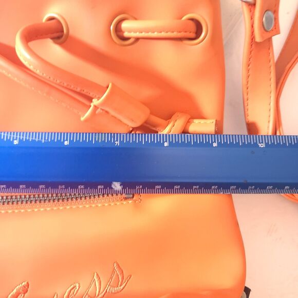 Guess Vintage Y2k Drawstring Closure Crossbady Bucket bag womans Orange Purse - Picture 12 of 15